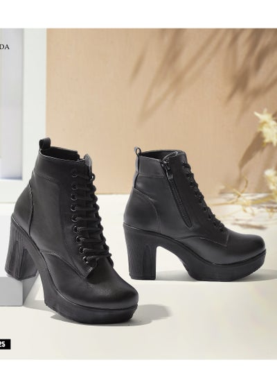 Buy Leather Heel Boots 5 cm-Black in Egypt