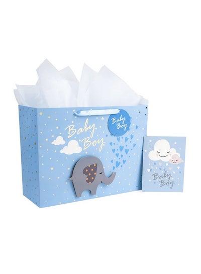 اشتري 16" Extra Large Gift Bag With Greeting Card And White Tissue Paper Baby Boy 3D Making Design في الامارات