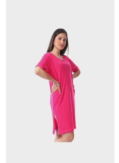 Buy Short Sleeves Solid Home Dress With Slits - Fuchsia in Egypt