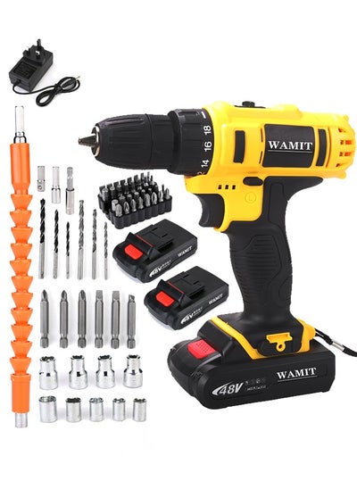 Buy Cordless Drill,48V Power Tool,3/8'' Keyless Chuck,18+2 Clutch,2 Li-Ion Batteries and Home Charger Kit in Saudi Arabia