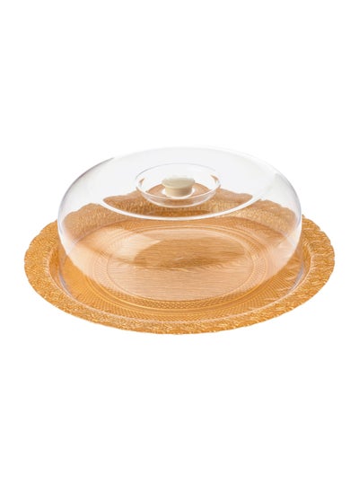 Buy Cake plate with glass with plastic cover 30 cm in Saudi Arabia