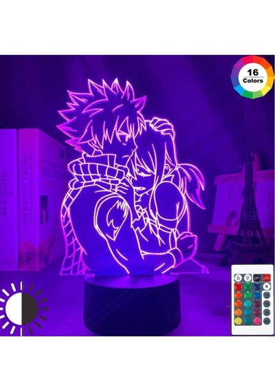 اشتري 3D Illusion Lamp LED Multicolor Night Light Anime Fairy Tail Natsu Dragneel and Erza Scarlet Hug Touch Sensor for Kid s Room Decor Table Lamp في الامارات