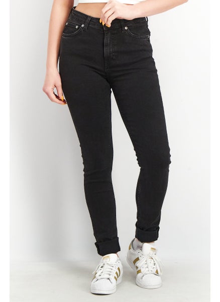 Buy Women Regular Fit Solid Jeans, Black in Saudi Arabia