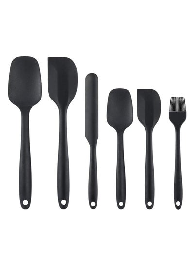 Buy 6 Piece Non-Stick Rubber Spatula Set with Stainless Steel Core – Heat-Resistant Spatula Kitchen Utensils Set for Cooking, Baking and Mixing (Black) in UAE