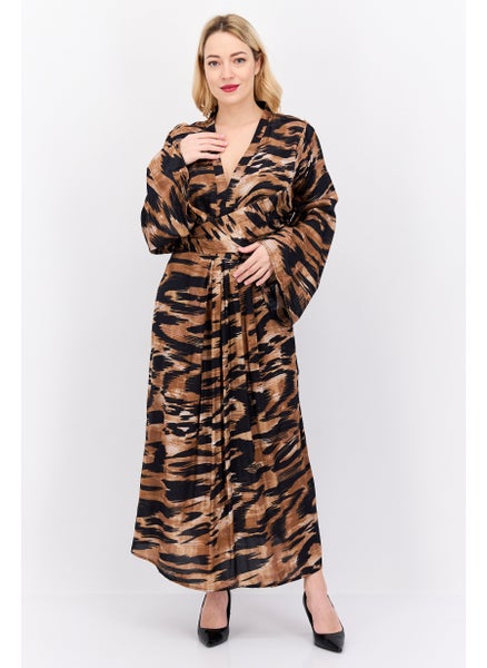 Buy Women All Over Printed Casual Midi Dress, Black/Brown in Saudi Arabia