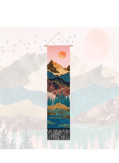 اشتري Tapestry Long Wall Hanging, Mountain Sunset Forest Tree Landscape Pink Wall Decor Long Tapestry for Bedroom Room Wall Decor, 13"W x 51"H Inches في الامارات