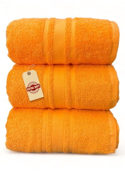 Buy Luxury Soft and Absorbent 3 Pcs Bath Towel Set - 450 GSM Hotel Quality Bathroom Towel for Bath Hand Beach Pool Or Spa (70x140cm) - Orange in Saudi Arabia