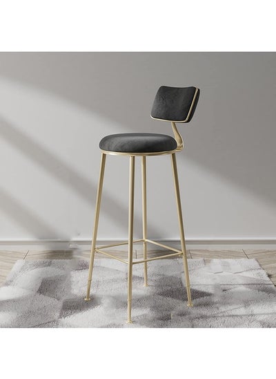 Buy Bar Stool Counter Height Bar Stool Wrought Iron Bar Stool with Backrest Velvet Breakfast Stools Metal Frame Black & Gold in Saudi Arabia