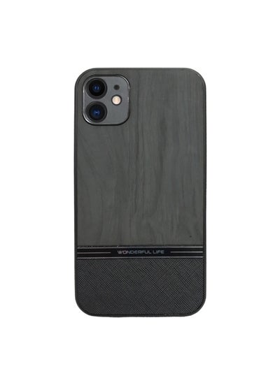 Buy Shockproof Wood Grain Skin PU and TPU Shockproof Luxury Phone Case for iphone 11 (Black) in Egypt