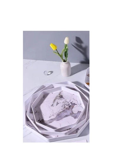 Buy Set of 3 pieces of melamine gray marble hexagonal trays in Egypt