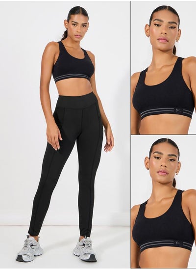 Buy Pack of 2 - Double Stripe Waist Strap Sports Bra in Saudi Arabia