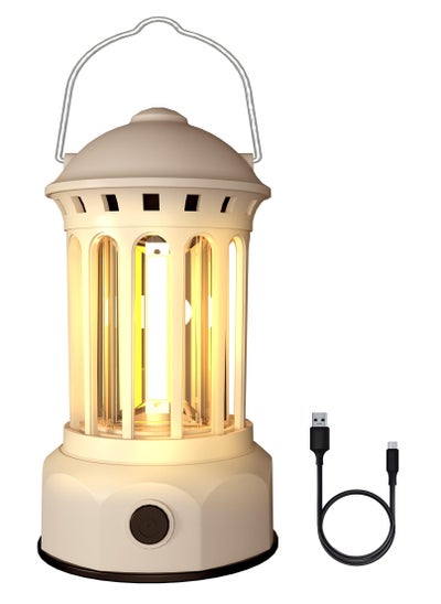 Buy Poweruck Rechargeable LED Camping Lantern with 3 Adjustable Light Modes, IPX4 Waterproof Lightweight Electric Outdoor Lamp, Portable Lanterns for Power Outages, Beige in UAE