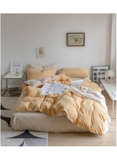Buy Single Size Bedsheet Set, White and Light-Yellow Color Look Elegant to Bedroom, Breathable Ultra Soft Comforter Cover Set 1 fitted sheet 120*200+25cm 1 duvet cover 160*210cm 2 pillowcases 75*50cm in UAE