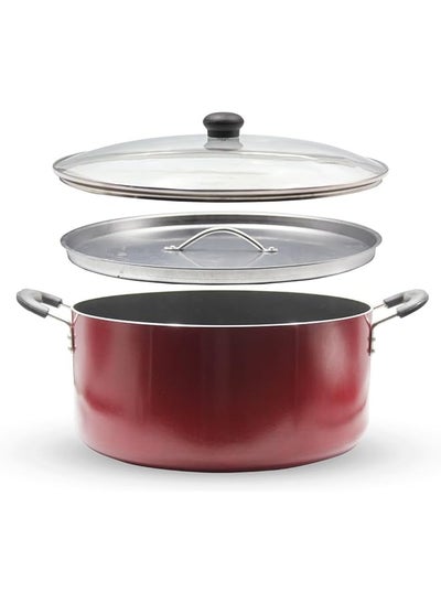 Buy Dum Biriyani Pot With Glass Lid And Red 36Cm Bc158 in Saudi Arabia