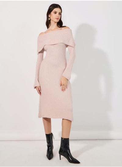 Buy Off Shoulder Knit Sweater Midi Dress in Saudi Arabia