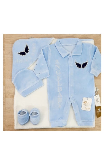 Buy A set of four winter plush baby pieces with a fur-lined coverlet (blue) in Egypt