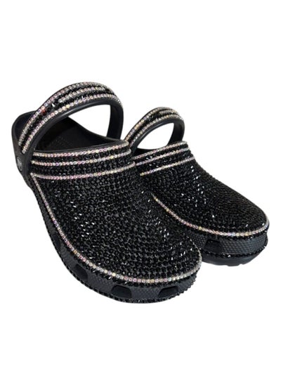 Buy Black Crocs studded with silver and black diamonds, comfortable for the feet, anti-dust, anti-dirt in Egypt