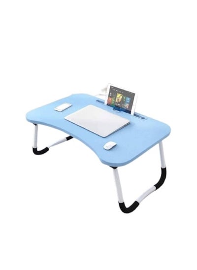 Buy Wood Multi Purpose Laptop Desk For Study And Reading With Foldable Non Slip Legs Blue in UAE