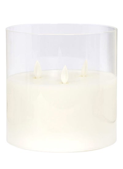 Buy 3-Wick LED Pillar Glass Candle, White - 15x15 cm in UAE