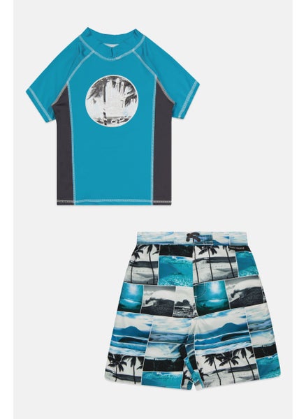 اشتري Kids Boys 2 Pieces Printed Swimwear Set, Blue/White Combo في الامارات