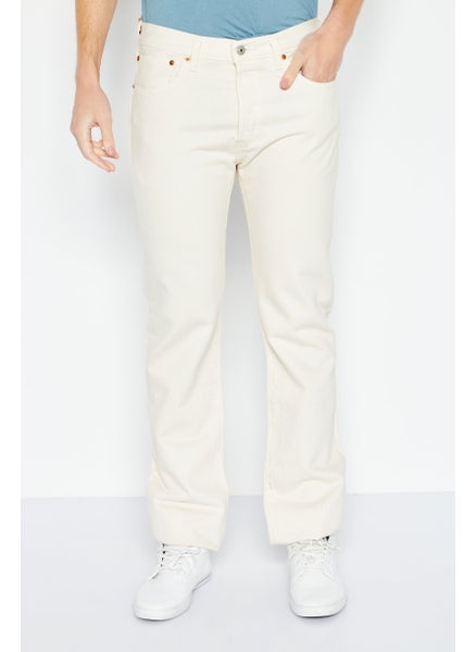 Buy Men Straight Fit Plain Non Stretchable Denim Jeans, Off White in UAE