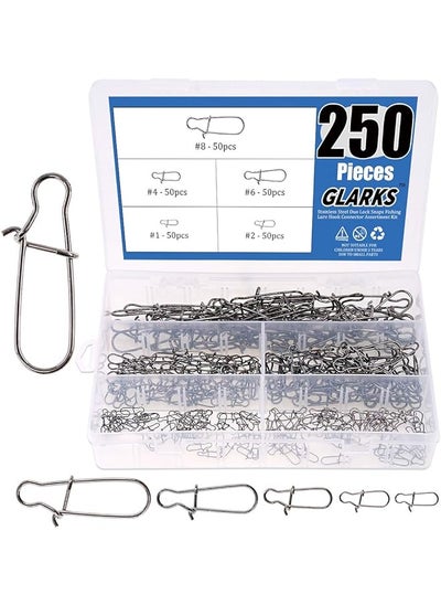 اشتري Glarks 250Pcs #1#2#4#6#8 Strong Stainless Steel Duo Lock Snaps Nice Swivel Slid Rings Fishing Lure Hook Connector Freshwater Saltwater Fishing Gear Accessories Assortment Kit - Test: 40LB-220LB في الامارات