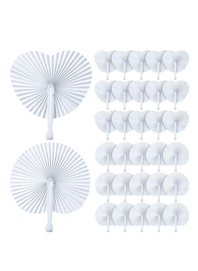 Buy Folding White Paper Fans, Folding Wedding Round Shaped Fans, Bulk Folding Wedding Folding White Accordion Fans, Include Heart Shaped Round Shaped with Handle for Wedding Party Favors - 30 Pcs in Saudi Arabia