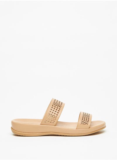 اشتري Slip-on Cutwork Detail Slide Sandals with Dual Strap في الامارات