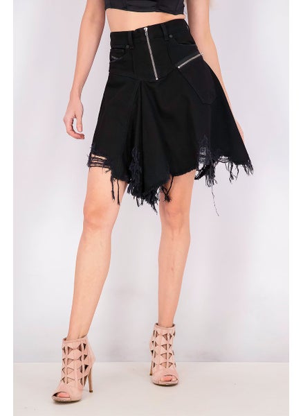 Buy Women Denim Mini Skirt, Black in Saudi Arabia