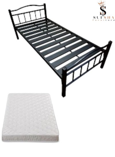 Buy Heavy Duty Single Steel Bed With Medical Mattress Black in UAE