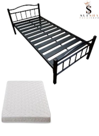 Buy Heavy Duty Single Steel Bed With Medical Mattress Black in UAE