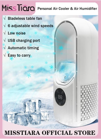 Buy Air Cooler Fan Humidifier Portable Bladeless Fan 6 Speeds Small Personal Cooling Fan with Humidifier with LED Light USB Multi-function Timer Air Conditioner Fan Silent Desk Fan for Home Office Bedroom in UAE