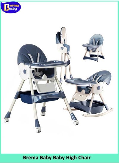 Buy Baby High Chair, 4-in-1 High Chairs for Babies and Toddlers with 5-Point Safety Harness, Foldable High Chair for Space-Saving, Adjustable Dining Tray, Backrest & Height, Easy to Clean Surface (Blue) in Saudi Arabia