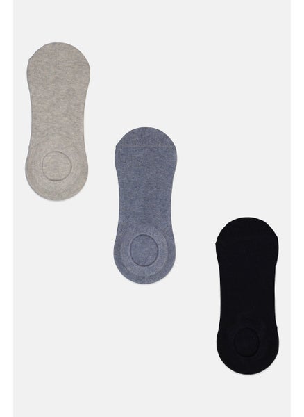 Buy Men 3 Pair Invisible Socks, Navy Blue/Grey Combo in UAE