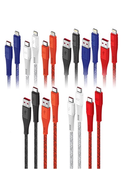 اشتري Moxedo Velox Ultimate All in One 10 Pack Nylon Braided Fast Charge & Data Sync Cables USB-A to USB-C USB-C to USB-C Compatible for iOS and Android Devices في الامارات