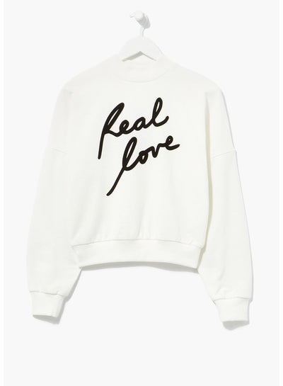 Buy Cream Real Love Flocked Sweatshirt in Egypt
