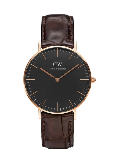 Buy Men's watch with dark brown Italian leather strap -40mm in Saudi Arabia