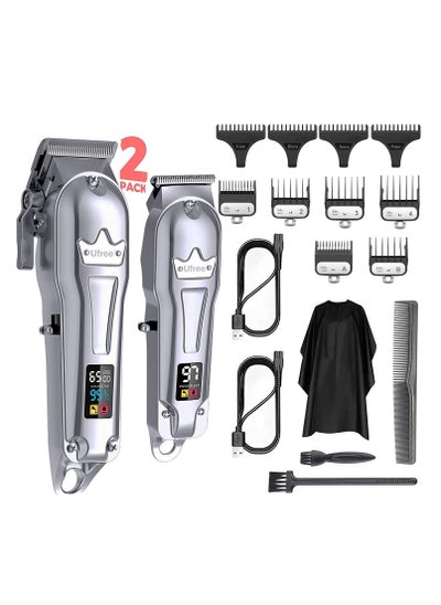 Buy Professional Hair Trimmer Set for Men with Guide Combs and T-Blade (Silver) in Saudi Arabia