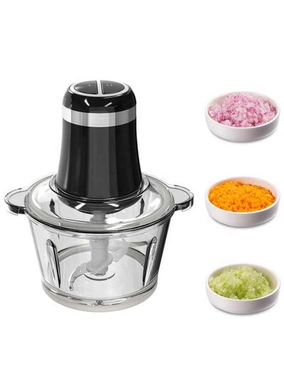 Buy Electric Food Chopper Meat Processor Vegetable Onion Grinder Chopping Machine 1.2L Glass Bowl, 2 Speed Setting, Detachable Stainless Steel Quad 4 Sharp Removable Blades Power Rating in UAE