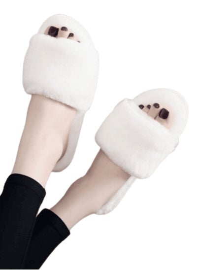 Buy Fur slippers for women, white color, fur material in Egypt