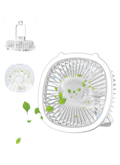 Buy USB Rechargeable Battery Powered Mini Table Fan with 3 Speeds Strong Airflow Desktop Fan with Adjustable Angle Quiet Personal for Home Office Travel with LED Light White Color in Egypt