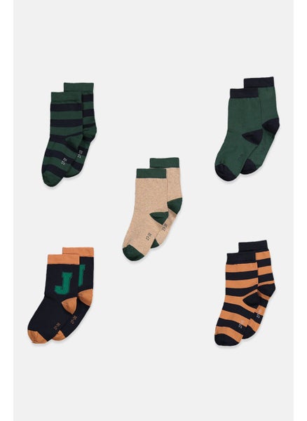 اشتري Kids Boy 5 Pairs Graphic Print Socks, Navy/Green Combo في الامارات