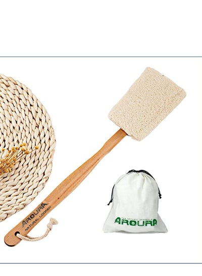 Buy Aroura Premium Natural Loofah Back Scrubber with Long Wooden Handle | Exfoliating Luffa Bath Sponge for Men & Women | Shower Essential for Body & Back in UAE