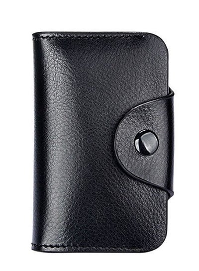 Buy Fashion Two layer Cowhide Wallet Card Bag, Multi Card Large Capacity Card Bag with Lock Button(Black) in UAE