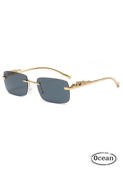 Buy Vintage Rimless Rectangle Sunglasses, Stylish Cheetah Metal Head Sunglasses, Metal Rimless Square Sunglasses for Women and Men in UAE