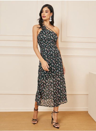 Buy Ditsy Print One Shoulder Sheath Maxi Dress in Saudi Arabia