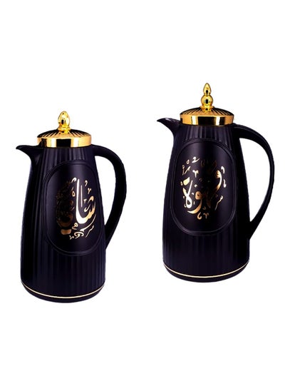 Buy Thermos Set Two Pieces for Tea and Coffee Black/Golden 1Liter in Saudi Arabia