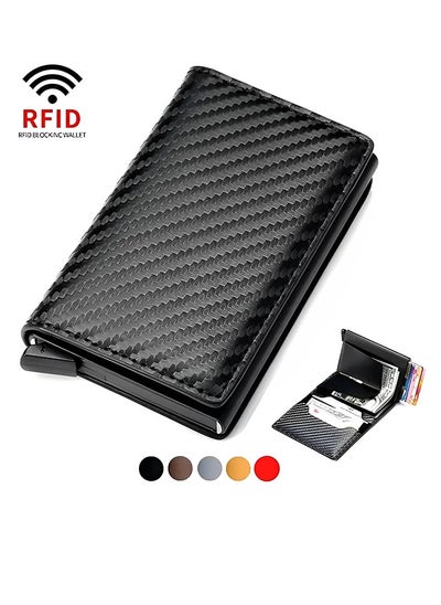 Buy Minimalist Wallet Slim Carbon Fiber Design RFID Blocking With Automatic Pop-up Aluminum Credit Card Holder And Money Clip For Men And Women - Faux Leather, Black, Minimalist For 10-12 Cards, Men's Slim Pop-up Wallet, ID Pocket, Smart Wallet, RFID Blocking, Front Pocket, Cash Slot, Easily Removable Money And Cards, Carbon Fiber., Carbon Black, Modern in UAE