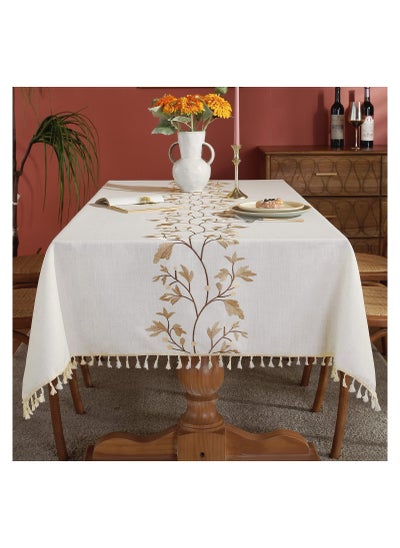 Buy Cotton Linen Tablecloth for Dining Table Farmhouse Kitchen Rectangle Table Cloth Coffee Table Cover, Beige, Coffee Flower, 55x55 Inch in UAE