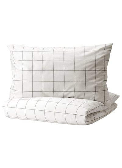 اشتري Duvet cover and pillowcase, white berorex/check, 150x200/50x80 cm في السعودية